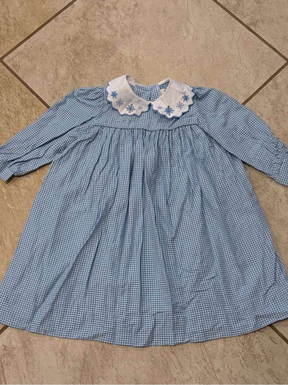 Therese Girls Blue Gingham Snowflake Embroidered Dress 24 Months Boutique